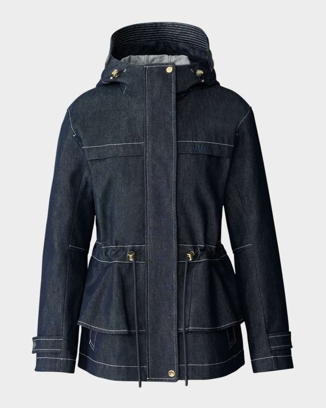 Kaori Wind-Resistant Twill Peplum Jacket with Hood